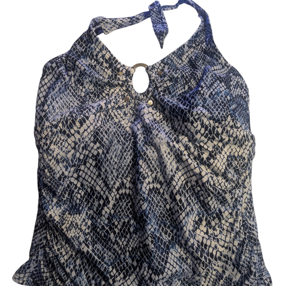 Calvin Klein Blue Gray Halter Cut Out Swim Tank